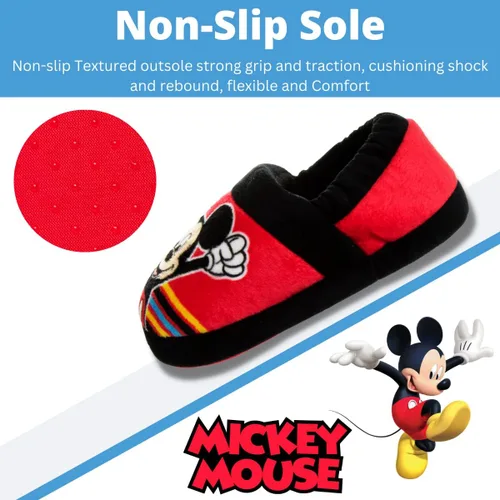 Vista 4 de Disney Mickey Mouse Boys Slippers - Plush Lightweight Warm Comfort Soft Aline House Kids Shoes Slippers (ToddlerLittle Kid)