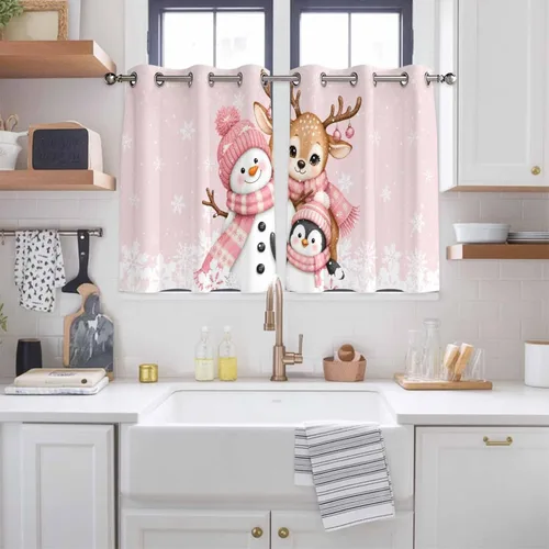 Vista 89 de Libaoge Cortinas de Navidad para cocina, dormitorio, juego de 2 paneles, diseño de muñeco de nieve de Navidad, cortinas de invierno con copos