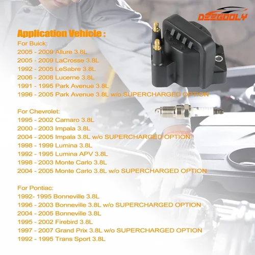 Vista 5 de Paquete de 3 bobinas de encendido DR39 y 6 bujías de iridio compatibles con Buick para Cadillac para Chevrolet para Oldsmobile Pontiac Allure