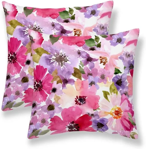 Vista 12 de Juego de 2 fundas de almohada florales de color marrón y gris de 16 x 16 pulgadas, fundas de almohada con estampado de bloques de hojas de flores