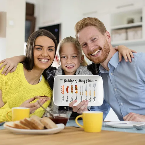 Vista 7 de Plato personalizado para asar para el día del padre, platos personalizados para papá, bandeja rectangular para servir barbacoa con nombres