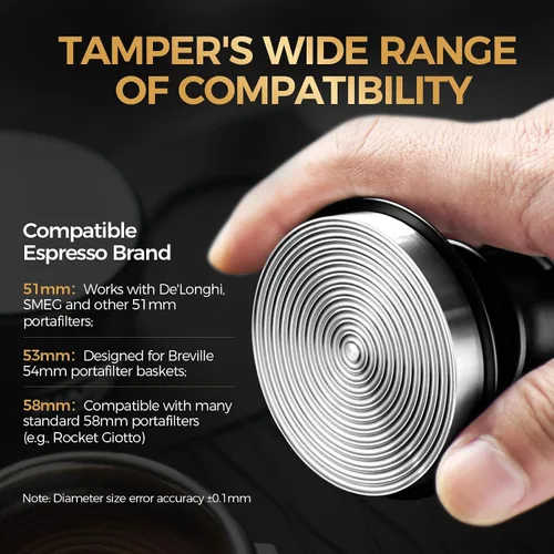 Vista 3 de IKAPE Manipulador de espresso de 39.25 mm, manipulador de café barista premium negro con resorte calibrado, manipulador de acero inoxidable 100%