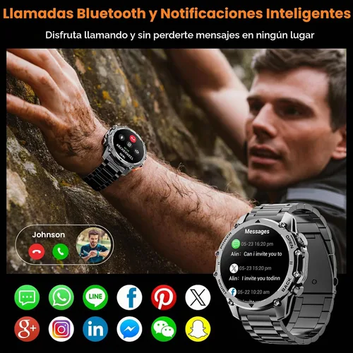 Vista 2 de Hwagol Relojes inteligentes para hombre (llamada/notificación), reloj inteligente militar de 1.52 pulgadas, dos kits de estilos, linterna, más