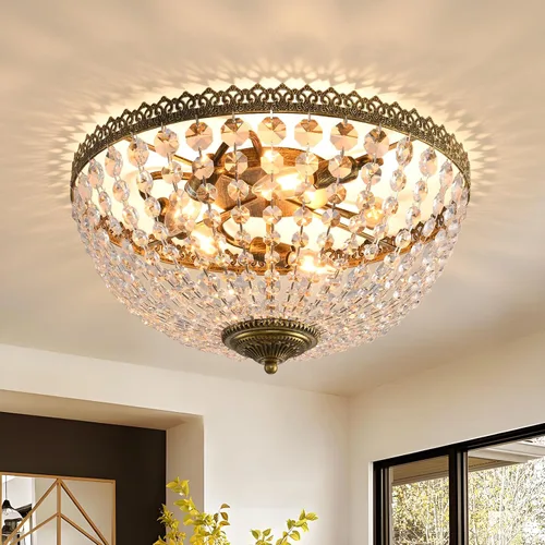 Vista 10 de Candelabro de 3 luces estilo Imperio Francés con cristal K9, iluminación con montaje empotrado para techo, lámpara antigua para comedor, entrada