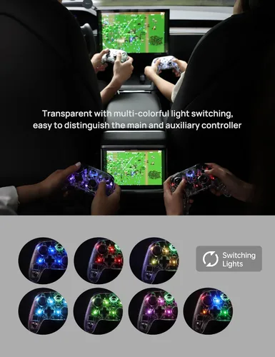 Vista 4 de TPARTS Wireless Game Controller for Tesla Model 3YSX, Multi-Device Crystal Clear Controller with 7-Colors LED Mode for SwitchSTEAM DeckPCTesla (1 pc)
