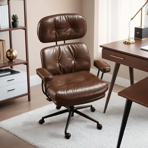 Vista 12 de HOOOWOOO Silla de Oficina Ergonómica, Silla de Escritorio Moderna de Computadora de Media Siglo, Silla Ejecutiva Cómoda con Asiento Extra Ancho