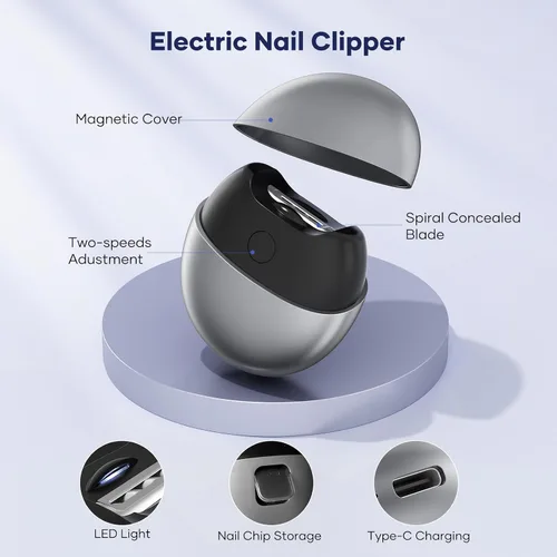 Vista 3 de Cortaúñas eléctrico con carga USB: cortaúñas automático con luz LED y almacenamiento de clip, recortadora de uñas de seguridad recargable por USB