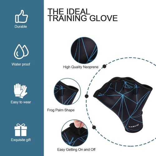 Vista 2 de TAGVO Guantes acuáticos de natación, guantes acuáticos para ayudar a la resistencia de la parte superior del cuerpo, guantes de natación con malla