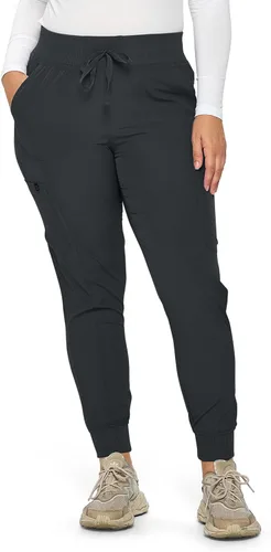 Vista 2 de Pantalones quirúrgicos para mujer de Monarch Uniforms, pantalones quirúrgicos jogger de canalé para mujer Negro