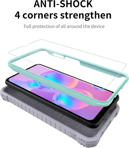 Vista 3 de Funda para Samsung Galaxy A13 5G / 4G, protección de grado militar a prueba de golpes con protector de pantalla HD de vidrio templado y soporte Verde