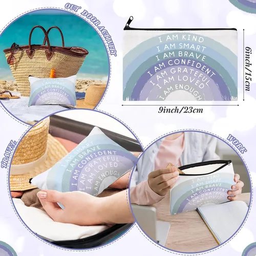 Vista 2 de Chunful 10 Piezas Bolsas de Maquillaje de Lona Inspiradoras para Mujeres Regalo de Graduación Bolsas de Cosméticos de Lona Arcoíris a Granel