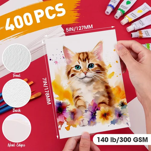 Vista 17 de 200 hojas de papel de acuarela de 5 x 7 pulgadas a granel, papel de color blanco de 140 libras/300 GSM para niños, adultos y artistas. Papeles