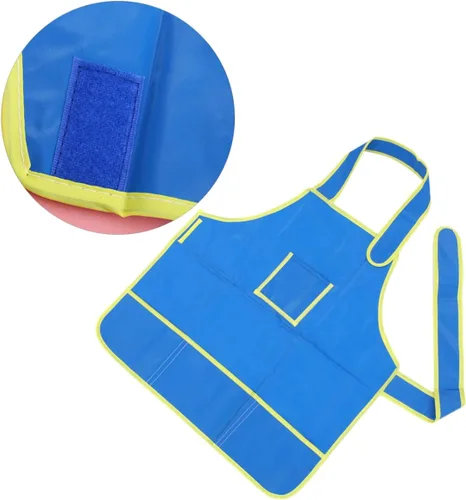 Vista 5 de OUNONA Delantal de arte para pintar y dibujar de bricolaje azul para edades