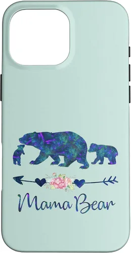 Vista 19 de Teal Blue Purple Floral Mama Bear and Two Cubs Green Mint Case for iPhone 16