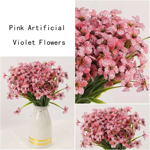 Vista 4 de Flores artificiales para exteriores, 12 racimos de flores artificiales resistentes a los rayos UV, utilizadas para decoración (rosa)