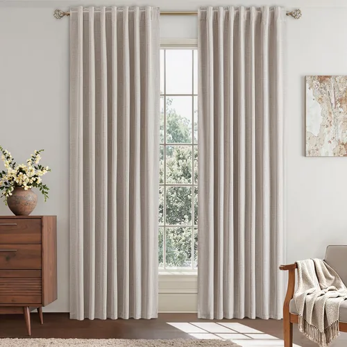 Vista 14 de EMEMA - Cortinas opacas de lino color beige, 72 pulgadas de largo, 2 paneles para dormitorio o sala de estar, con aislamiento térmico, 100%