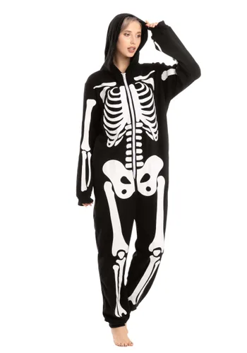 Vista 4 de Pijama con Capucha de Esqueleto para Adultos Multicolor
