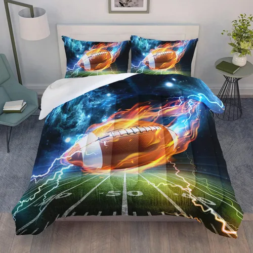 Vista 23 de AILONEN Juego de edredón de béisbol tamaño individual, juego de ropa de cama para niños, cama deportiva para niños en una bolsa, 1 juego de edredón