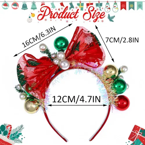 Vista 4 de Latious Diadema de bolas de Navidad iluminadas, diadema LED con lazo de Navidad, lazo de Santa brillante, aro para el pelo, accesorios
