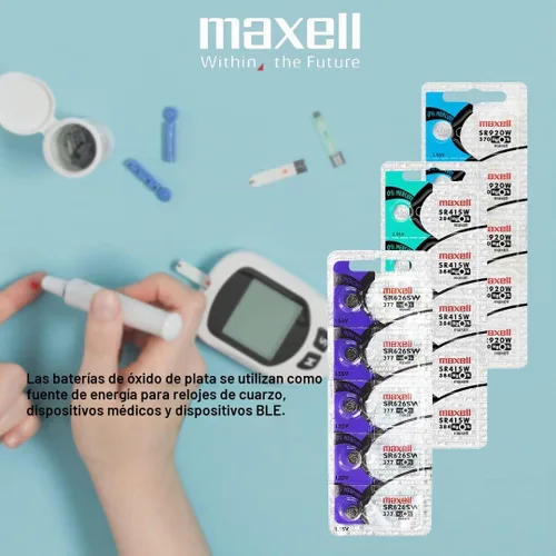 Vista 3 de 2 x MAXELL SR626SW 377 1.55V Pila de botón de óxido de plata para reloj - Pila Maxell oficial y genuina