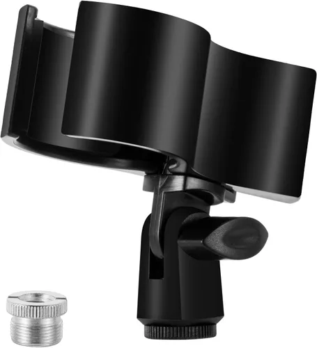 Vista 10 de BILIONE 1 pieza de clip versátil para micrófono, soporte ajustable para micrófonos con diámetro exterior entre 32mm y 60mm, con adaptador de Blanco