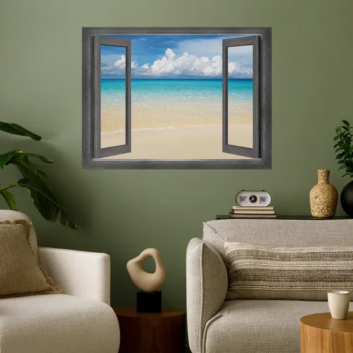 Vista 9 de wall26 Adhesivo de pared con vista lateral de la bahía al atardecer, mural de pared con ventana abierta, no despegar ni pegar, papel tapiz no tejido