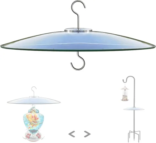 Vista 13 de Protector de lluvia de vidrio de 13 pulgadas para comedero de pájaros al aire libre – deflector en poste de pastor/poste o gancho en S colgante