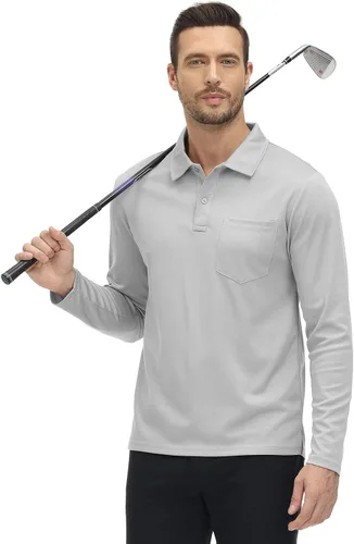 Vista 12 de Rdruko Polo para hombre con bolsillo de manga larga de secado rápido para golf al aire libre con cuello