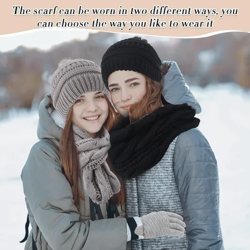 Vista 5 de 12 Pcs Winter Women Beanie Hat Scarf Glove Set Knitted Cap Neck Warmer Touchscreen Glove Comfortable Soft Warm Set