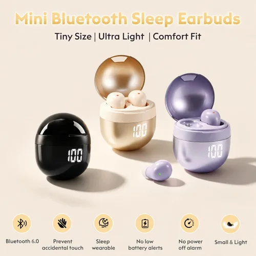 Vista 2 de Mini auriculares invisibles para dormir Bluetooth 6.0 para dormir de lado y Dorado