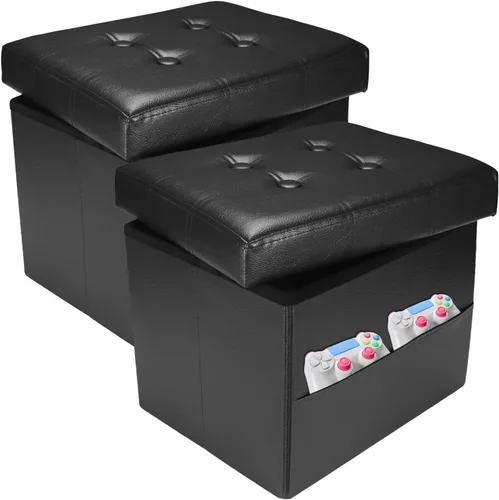 Vista 9 de Otomana con taburete de almacenamiento, otomana plegable de almacenamiento de 17 pulgadas, reposapiés tapizado de cuero con bolsillos laterales