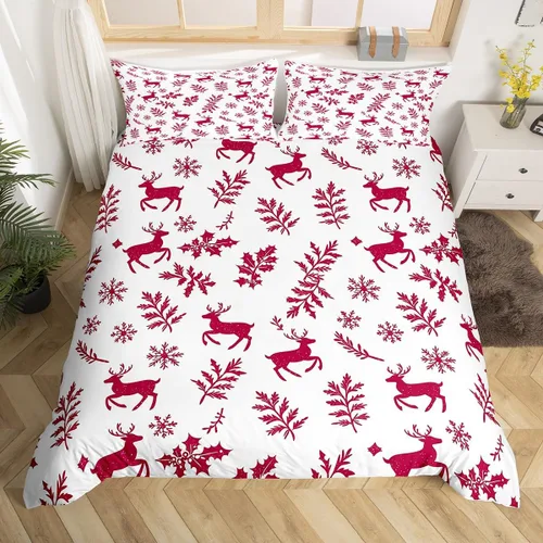 Vista 38 de Juego de ropa de cama de Feliz Navidad, funda de edredón azul con árbol de Navidad para niñas y niños, elegante funda de edredón de copo de nieve