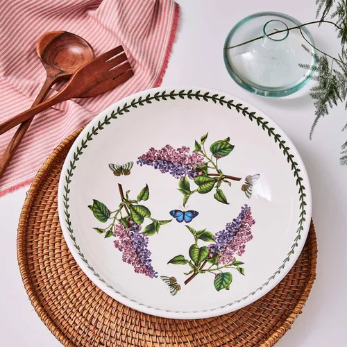 Vista 3 de Portmeirion Botanic Garden - Tazón de fruta bajo Tazón para pasta de 13 pulgadas con motivo lila Fabricado en Inglaterra con loza fina Apto