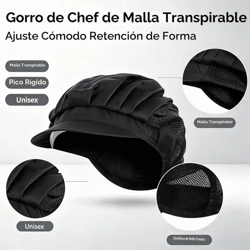 Vista 2 de Paquete de 4 u 8 gorros de chef para cocina, gorra de chef ajustable para servicio de alimentos, redes para el cabello, reutilizables, lavables