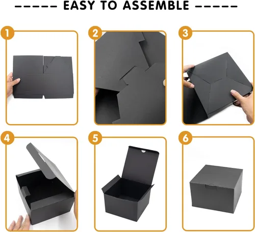 Vista 6 de opaprain Paquete de 10 cajas de regalo negras de 6 x 6 x 4 pulgadas con tapa, papel reciclable adecuado para bodas, festivales, regalos, graduación