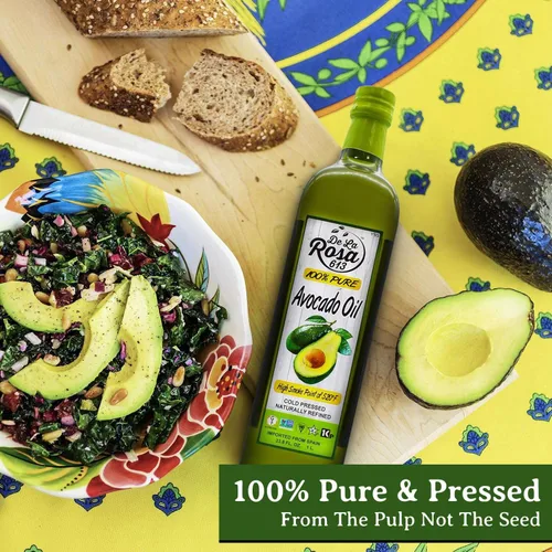 Vista 7 de De La Rosa Aceite de aguacate 100% puro, Kosher para Pascua, vegano, sin OMG y sin gluten, ideal para cocinar con alto punto de humo, primer aceite