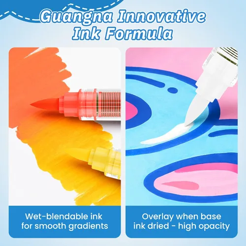 Vista 2 de Guangna 168 rotuladores de pintura acrílica, bolígrafos de pintura acrílica con punta de pincel, tinta impermeable de secado rápido, para pintar