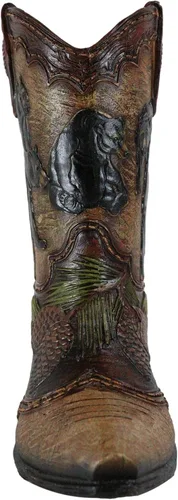 Vista 5 de Ebros Gift Familia rústica de oso negro occidental con piñas de pino, bota de vaquera del bosque, figura decorativa o florero floral, macetero