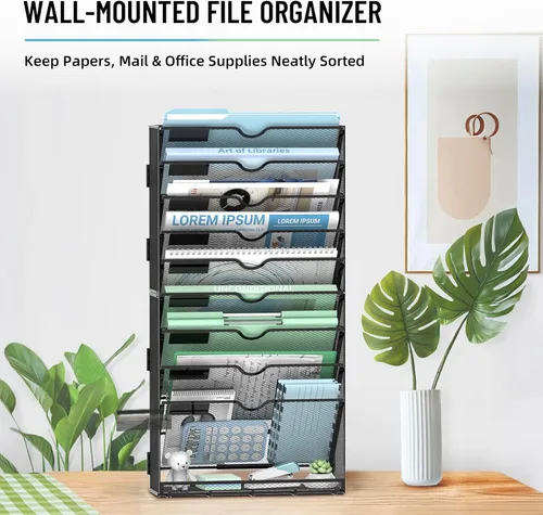 Vista 6 de Organizador de archivos de pared de 10 niveles con ganchos Negro