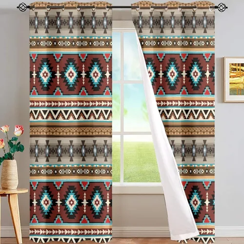 Vista 29 de ZFRXIGN Cortinas opacas para ventana de caballo azteca occidental, 63 pulgadas de largo, para cuarto de bebé, sala de estar, dormitorio, 2 paneles