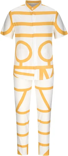 Vista 4 de Muscularfit Conjunto deportivo de verano de 2 piezas para hombre, conjunto deportivo de manga corta con estampado de camisa y pantalón para correr