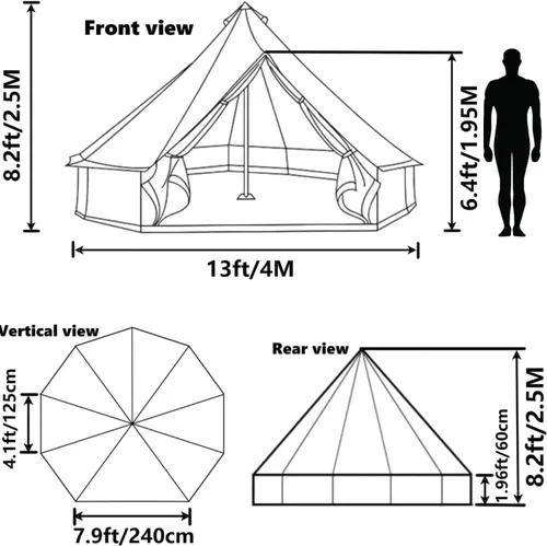 Vista 6 de DANCHEL OUTDOOR B1 Yurta portátil con huella, impermeable, 4-6 Persom Family Campana de Campana de Campamento 300D Oxford Nylon UPF50+ Protección