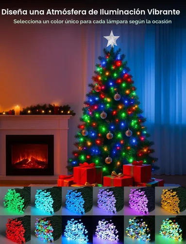 Vista 6 de Cadena de luces inteligentes RGB+IC con 200 LED, luces de Navidad para interiores que cambian de color, control por APP y control remoto, 84