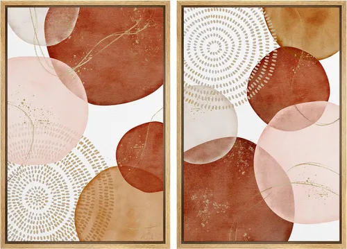 Vista 104 de SIGNFORD Lienzo enmarcado para pared, juego de arte geométrico retro de mediados de siglo, plantas forestales, ilustraciones con formas abstractas