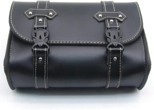 Vista 5 de Maso Bolsa de silla de montar de motocicleta, equipaje universal de cuero PU bolsa de almacenamiento con 2 correas de montaje negro