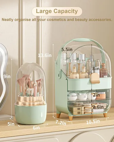 Vista 2 de Organizador de maquillaje, soporte para cuidado de la piel organizador de tocador, caja de almacenamiento vitrinas de cosméticos, regalos