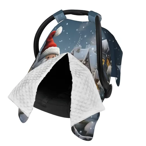 Vista 2 de Baby Car Seat Canopy Cover for Mom, Soft Breathable Nursing Breastfeeding Covers Multi Use Stroller Sun Shade Newborn Shower Gift，Christmas Snow