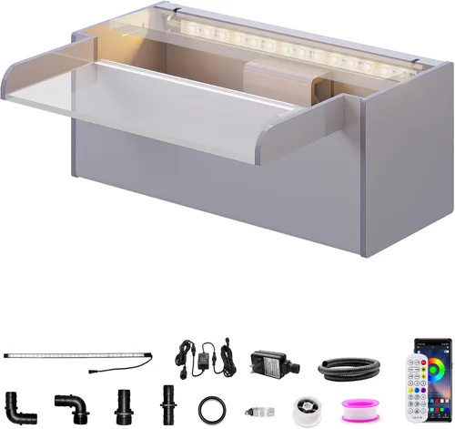 Vista 22 de Longrun Caja de cascada de estanque con kit de bomba, derrame de estanque de acero inoxidable 304 con bomba de 396 GPH 1500L/H para estanques, tira