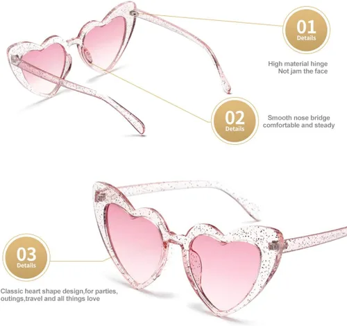 Vista 3 de Dollger Lentes de sol con forma de corazón para mujer, estilo retro, diseño de ojo de gato, UV400