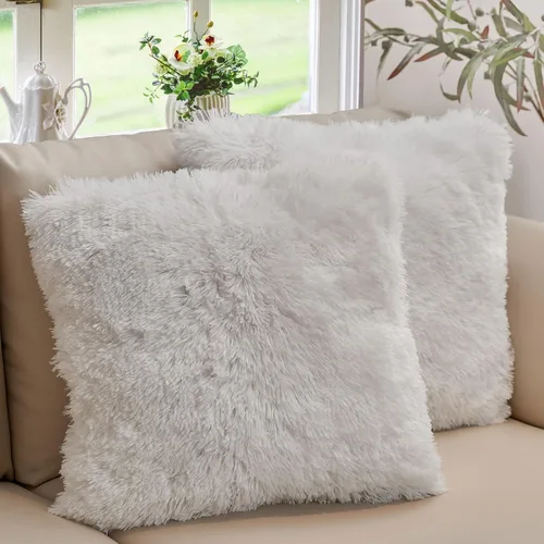 Vista 11 de Cheer Collection Almohadas Decorativas para Sofá y Cama, Almohadas Decorativas Suaves de Pelo Largo con Rellenos Incluidos, Acogedoras Almohadas